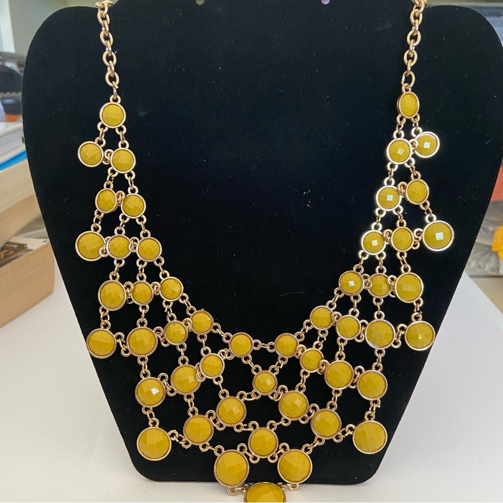 21" Goldtone chain necklace with cascading yellow beads statement piece